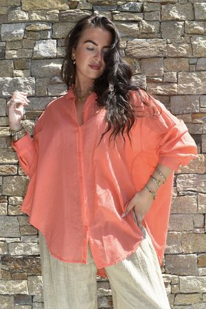 Shayle Indian Cotton Boyfriend Beach Shirt Watermelon